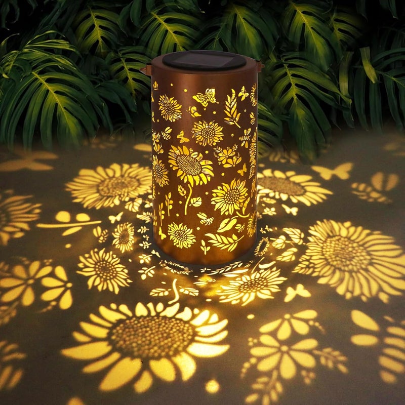 BSGlobal Sunflower Solar Lanterns Outdoor Waterproof Hanging Lights, Sunflower Gifts for Women Mom Grandma, Metal Solar Decorative Lanterns for Yard Patio Porch Balcony Garden Decor - Image 1